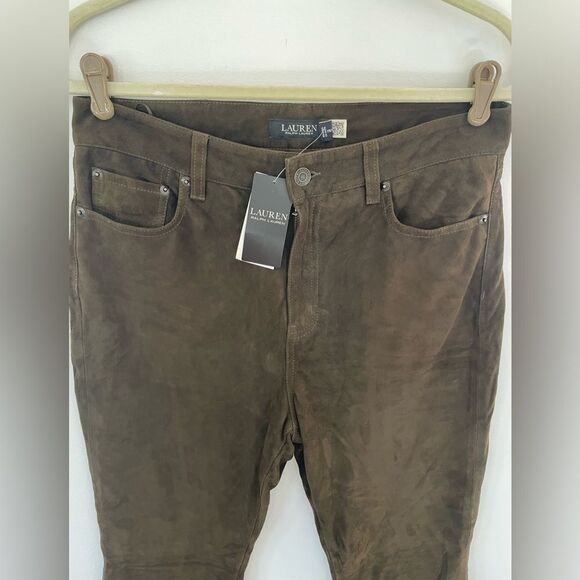 Ralph Lauren Olive Green pants 100% goat suede size 10 NWT - Picture 4 of 13